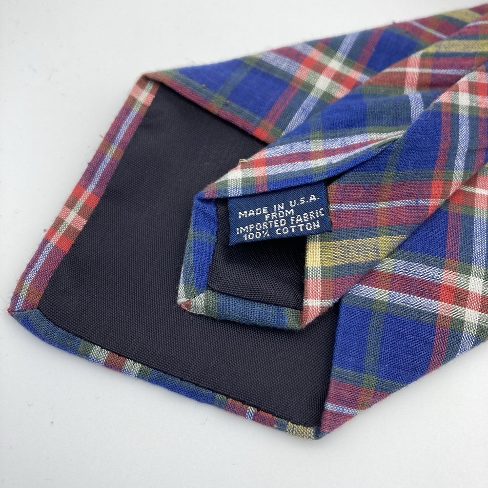 The‎ Gap Designer Cotton Tie Men's Necktie Made in USA Plaid Blue Yellow Green - Picture 3 of 4